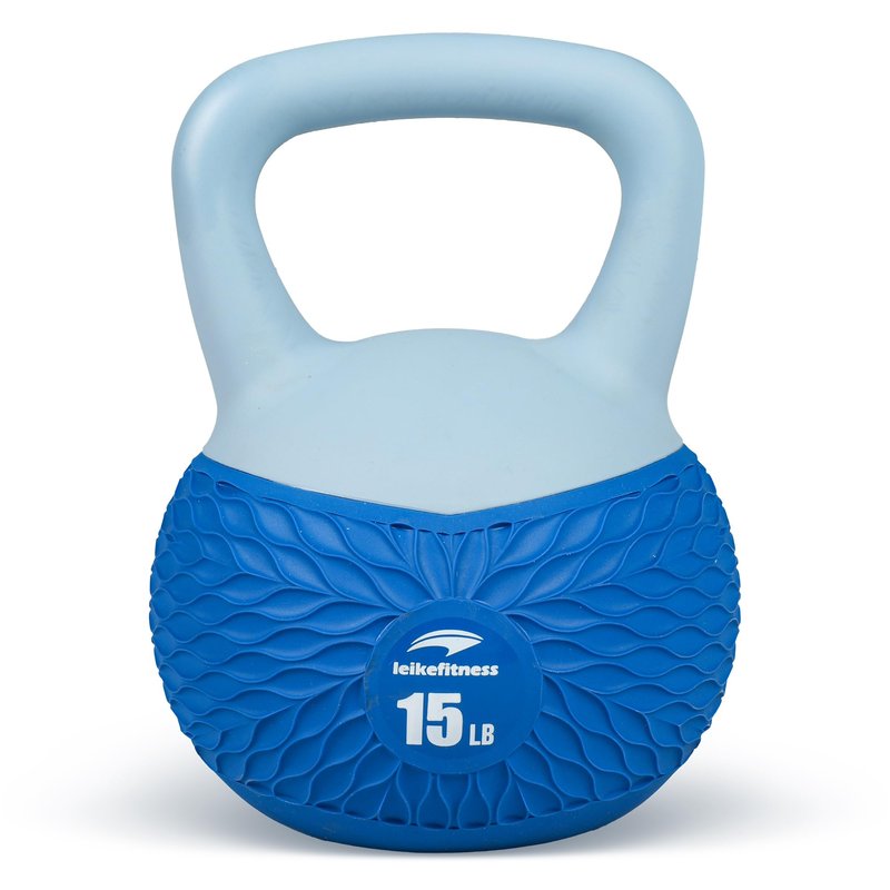 Leikefitness Soft Kettlebells,Anti-Slip Grip Weight for Women and Men,Cushioned Impact-Safe Strength Training Kettlebell,Home workout (Blue-15lb)