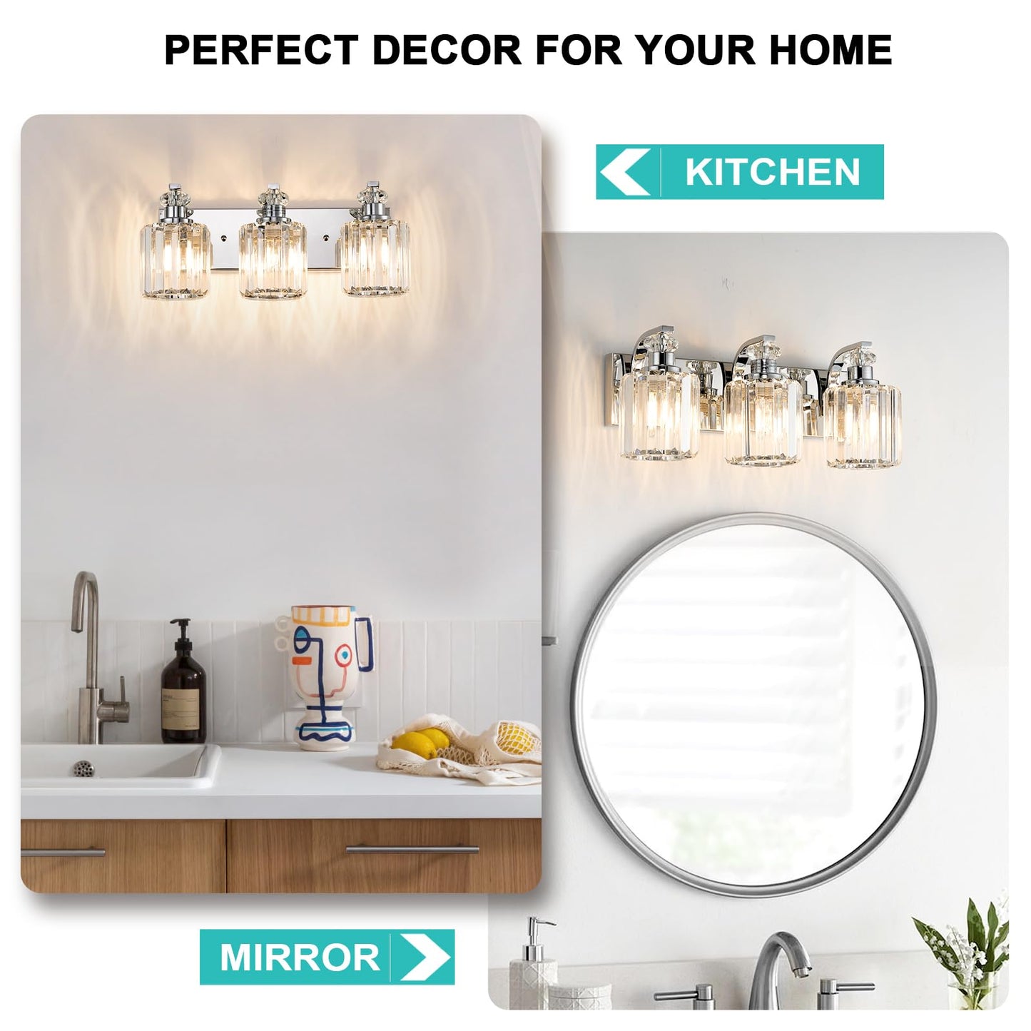 ALAISLYC Chrome Bathroom Light Fixtures with K9 Crystal Lampshade Bathroom Lighting Over Mirror Vanity Lights for Living Room,Bedroom,Restroom,Hallway 3 Lights