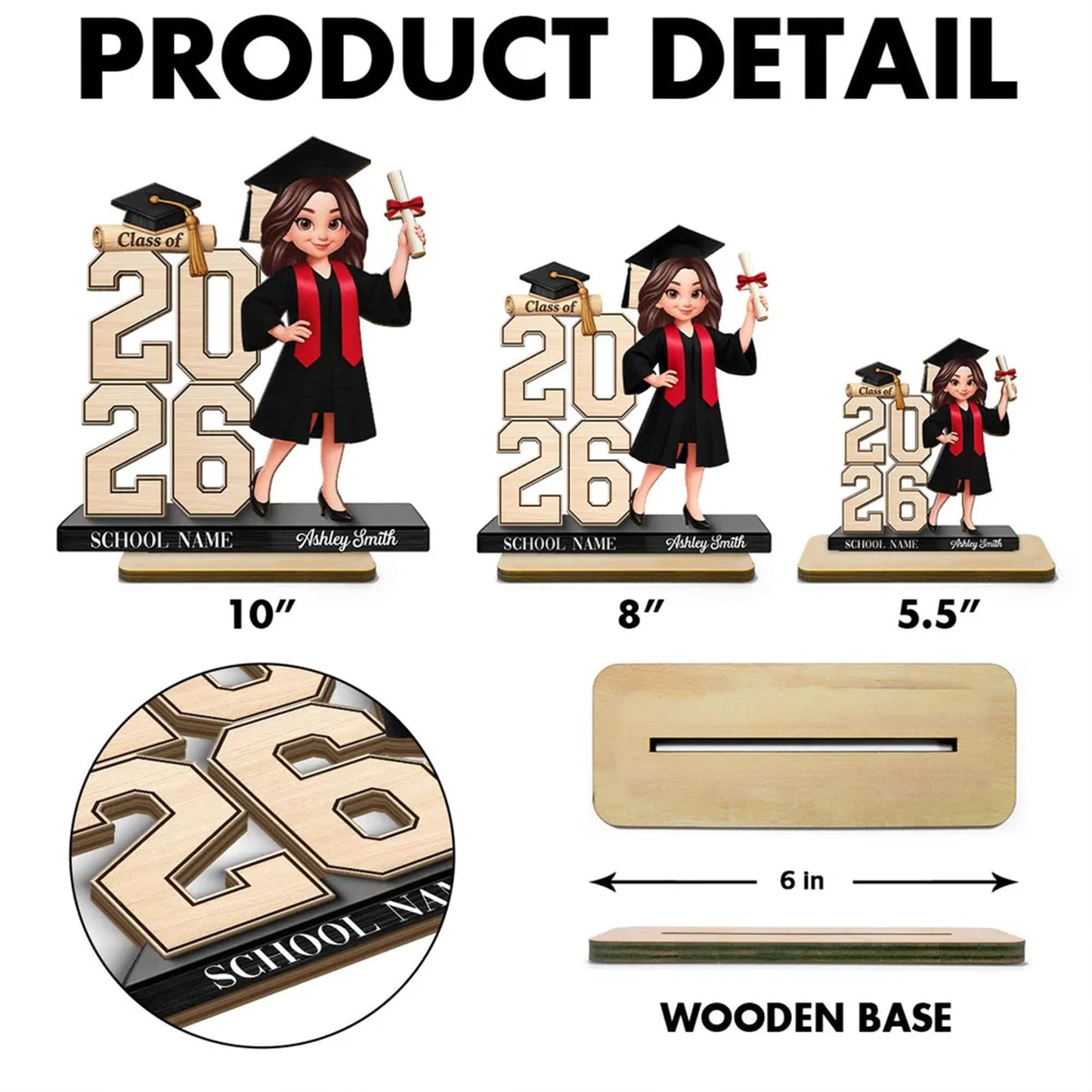 Noni Custom Class of 2026 Senior 2D Flat Two Layer Wooden Plaque Personalized Name Printed Graduation Keepsake Desk Decor for Daughter Son Grandkids Gift for Graduate 1
