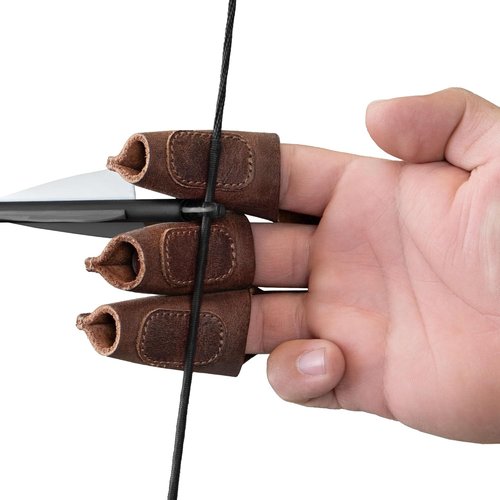 Archery Shooting Glove - Full Grain Leather Finger Protector for Recurve Bow | Handmade Bourbon Brown