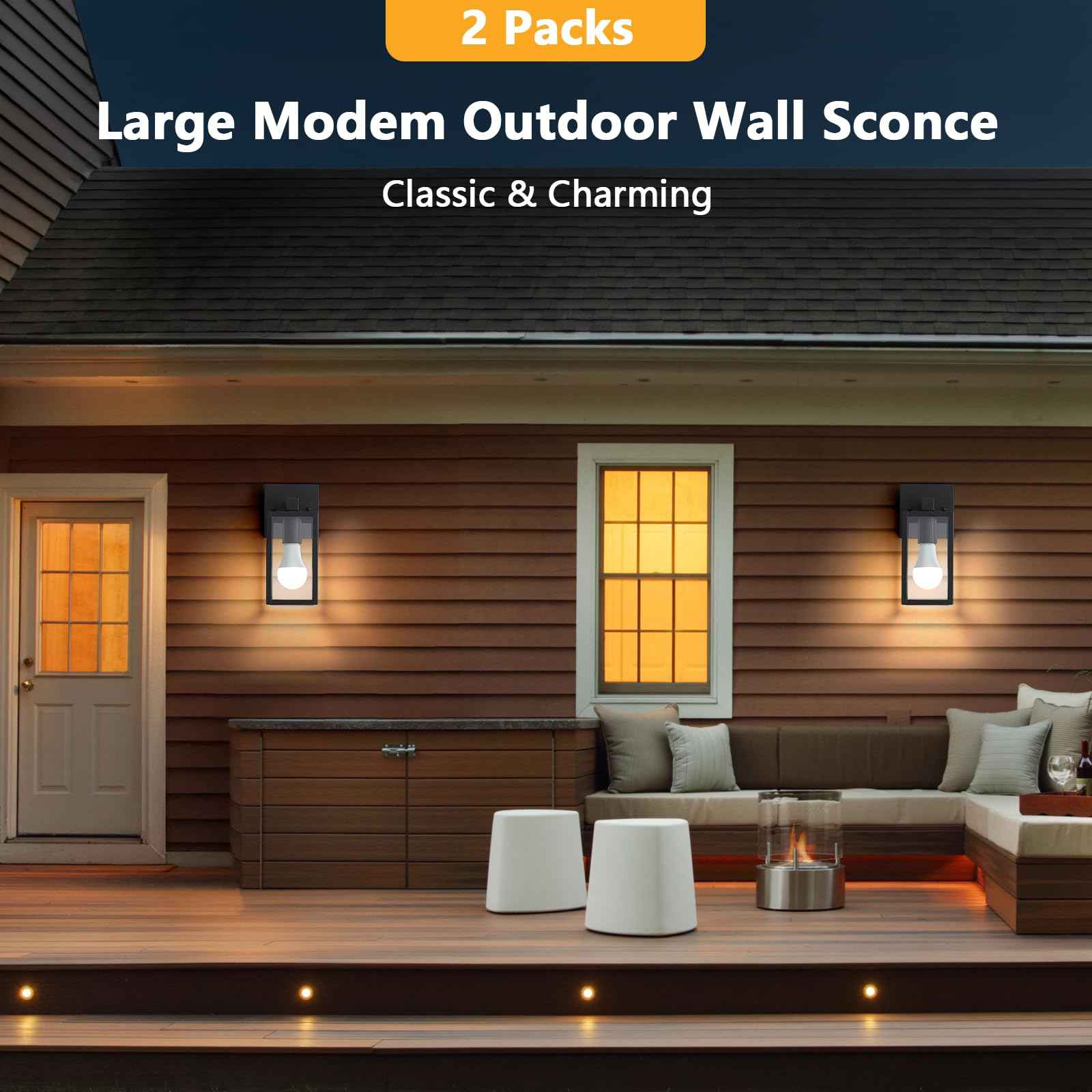 ZSLAIFU Outdoor Wall Lights, Outdoor Light Fixture, Outside Lights for House with E26 Smart Bulb, Front Porch Light Waterproof Glass Black Exterior Lighting Fixtures for House, Patio, Garage (1pc)