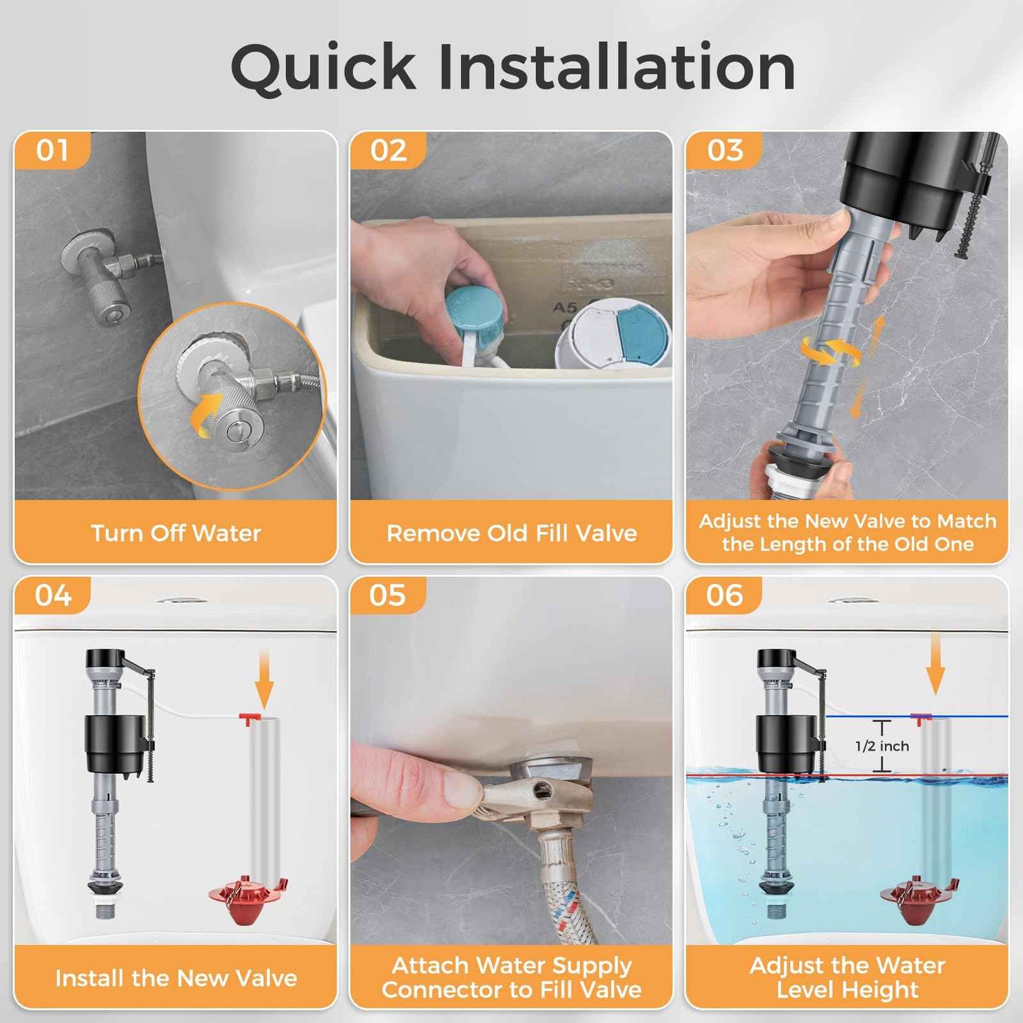 Houpeoro Universal Toilet Flusher Replacement Kit, Toilet Fill Valve Replacement Kit, Toilet Parts Inside Tank Kit, Adjustable, Quiet and Easy to Install (2-Pack)