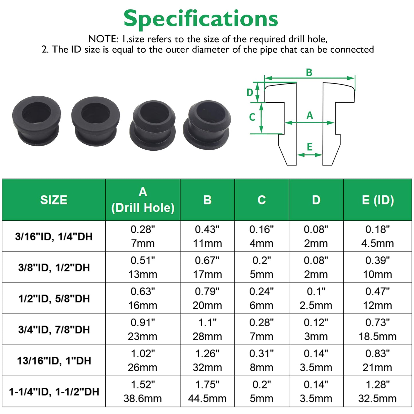 1/2 Inch Drill Hole, 3/8 Inch ID Silicone Rubber Top Hat Grommets for Wiring Automotive Firewall Hole Plug Wire Cable Protector Gasket Seal Ring for Tubing in Hydroponic, Irrigation Systems, 10 pcs