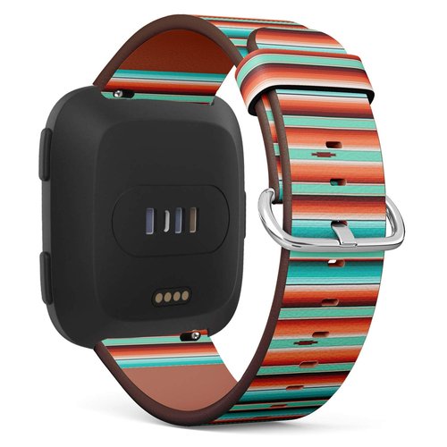 Compatible with Fitbit Versa, Versa 2, Versa Lite - Quick Release Leather Wristband Bracelet Replacement Accessory Band - Teal Orange Turquoise Southwestern Blanket