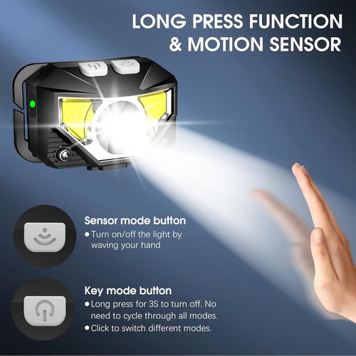 LHKNL Headlamp Flashlight - Ultra-Light Bright LED Rechargeable Headlight | Waterproof 2-Pack with Motion Sensor & 8 Modes for Outdoor Activities