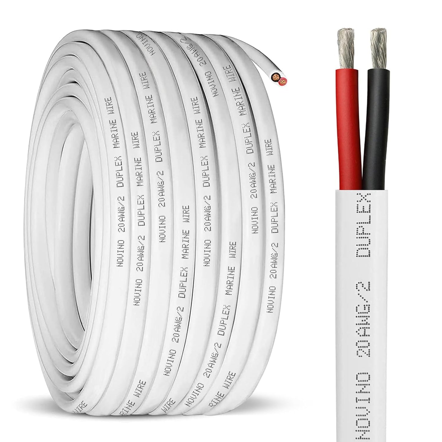 20 Gauge Marine Wire - Duplex Marine Grade Tinned Copper | 100ft Oxygen-Free Insulated Red & Black Cable for Boats, RVs, Trailers