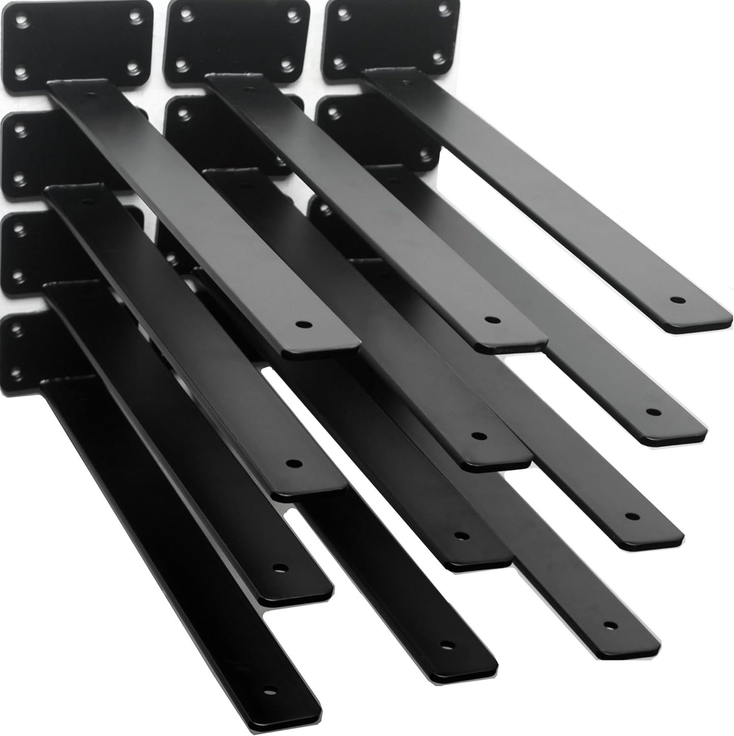 10-Inch Black Iron Floating Shelf Brackets - 12 Pack Rustic Industrial Support