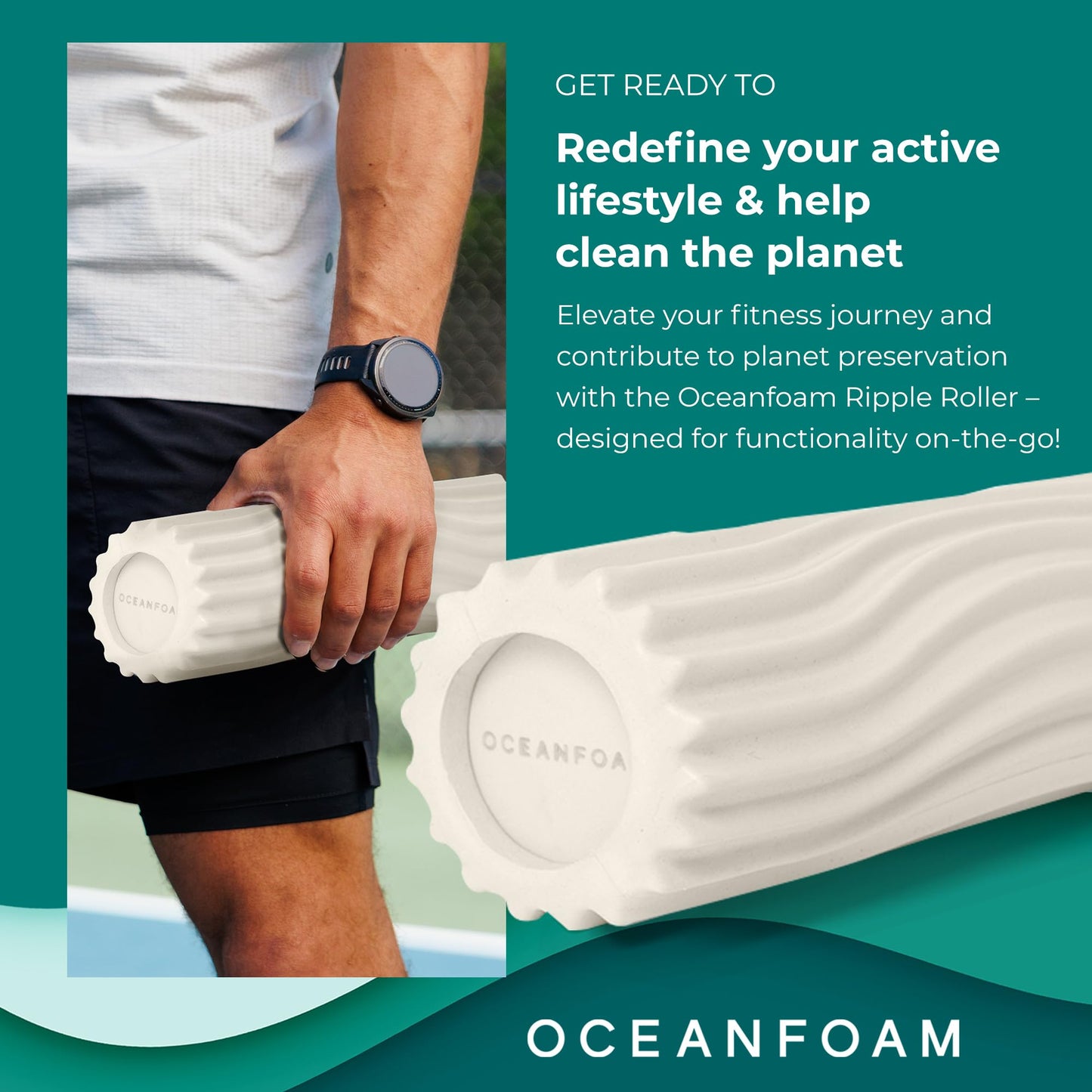 Oceanfoam Ripple Travel Foam Roller (11" x 3.35") Firm Mini Foam Roller for Physical Therapy, Deep Tissue Massage, Back Pain - High Density, Ergonomic Wave Textured - Yoga, Pilates, Exercise (Natural)