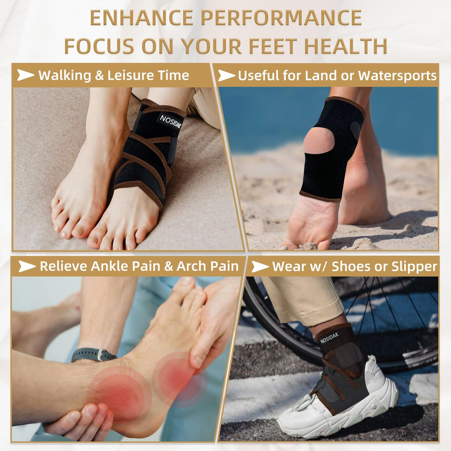 NOSIDAK Copper Ankle Brace for Sprained Ankle Wrap for Plantar Fasciitis Relief, Breathable Neoprene Ankle Support for Men Women, Foot Brace w/Arch Support for Achilles Tendonitis Relief, Heel Spur