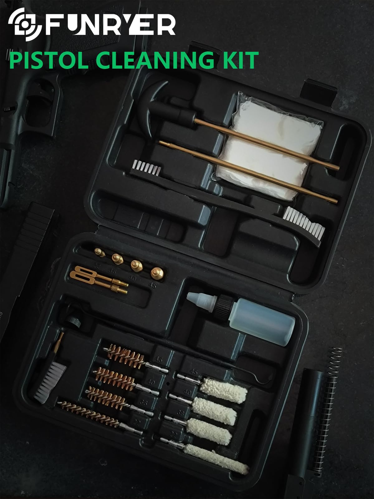 Funryer Gun Cleaning Kit for .22 9mm/.38 .40 .45 Cal Pistol Packed in Case