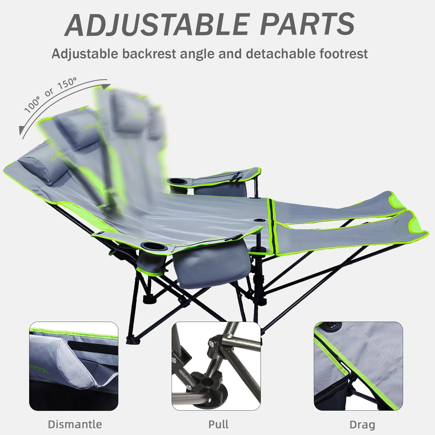Double Camping Chair,Adjustable Two Person Adjustable Backrest Reclining chairs with Foot Rest,Oversized Folding Camping Loveseat,Office,Beach,Lawn,Headrests,Cooler Bag,Cup Holder,Support 600lbs