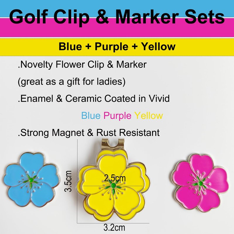 Eshan Golf Ball Marker and Magnetic Golf Hat Clip Set Flower Clover Shape Clips Markers Golf Bag Accessories Court Gift for Men Women Golfer (Flower)
