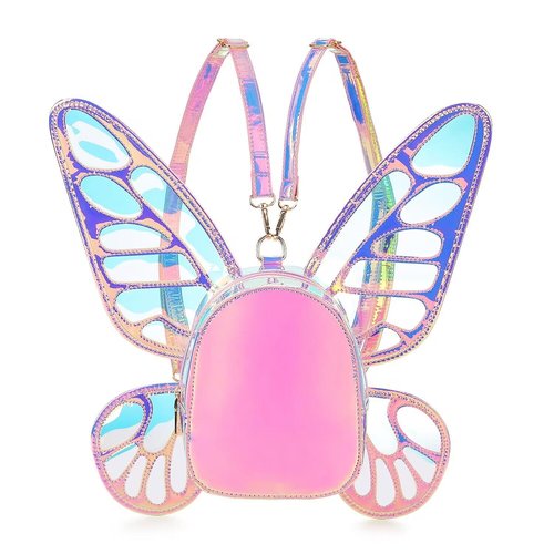 ENJOININ Women's Laser Holographic Backpack Butterfly Angel Wings Casual Daypack Shoulder Bag (Laser Pink)