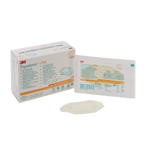 3M Tegaderm +Pad Film Dressing with Non-Adherent Pad, Sterile Dressing with Waerproof Bacterial Barrier and Absorbent Pad, 2" Square, Box of 50