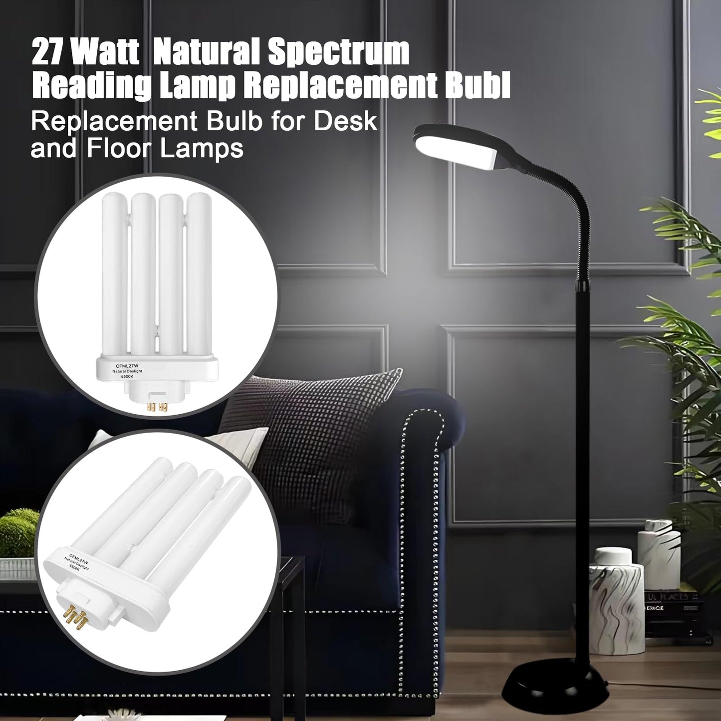 Celiwace CFML27VLX Replacement Bulb for Verilux CFML27VLX 27 Watt Fluorescent Bulb, Natural Daylight,4-Pin GX10Q-4 Base, 6500K Daylight, 3 Pack