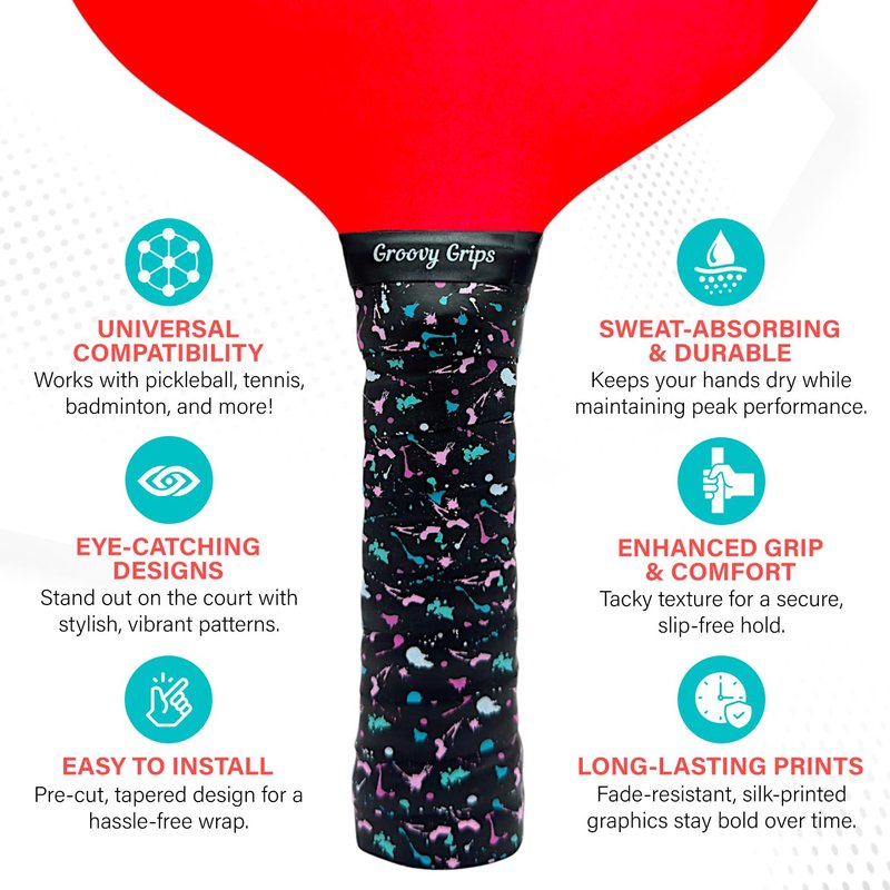 Groovy Grips Pickleball Paddle Grip Tape - Stylish Tennis Overgrips, Non-Slip & Precut Racket Grip for Pickleball, Tennis, Badminton (Galaxy Splash, 3 Grips)