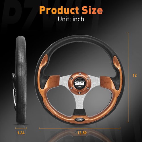 PZWLI Universal Golf Cart Steering Wheel, Steering Wheel Hub Adapter (Sold Separately) with Assembly Screws and Wrenches, Fit Club Car Precedent EZGO Yamaha Most Golf Carts,Wood Grain