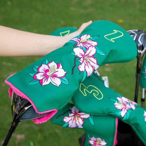 Golf Club Covers Azalea Embroidery Driver Cover Fariway Wood Headcover Hybrid Cover Leather Golf Headcovers for Most Brand (for 5 Fariway Wood)