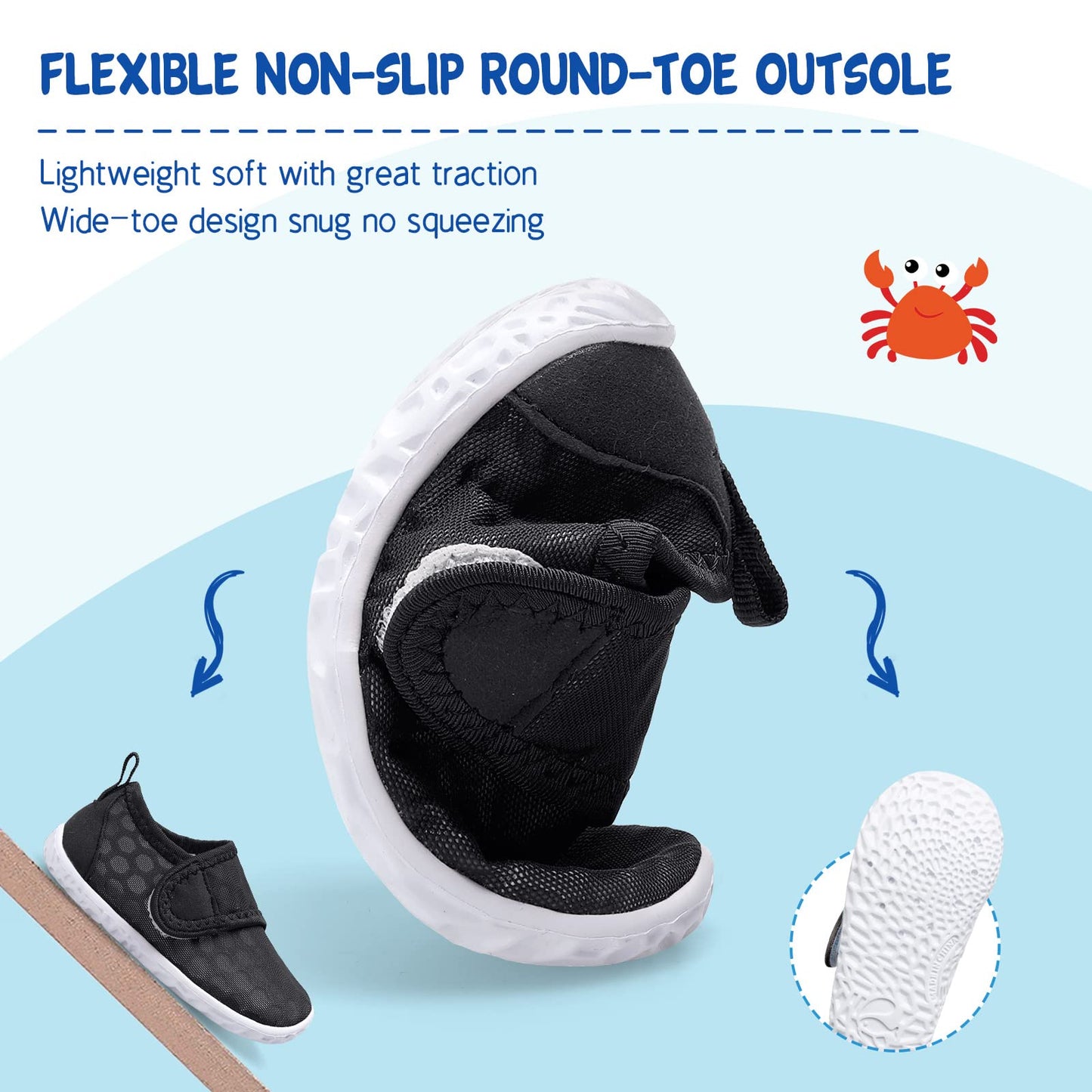 LeIsfIt Boys Girls Water Shoes Kids Aqua Socks Toddler Quick-Dry Swimming Shoes Non-Slip Summer Shoe for Beach Pool Surf, Black, 9 Toddler