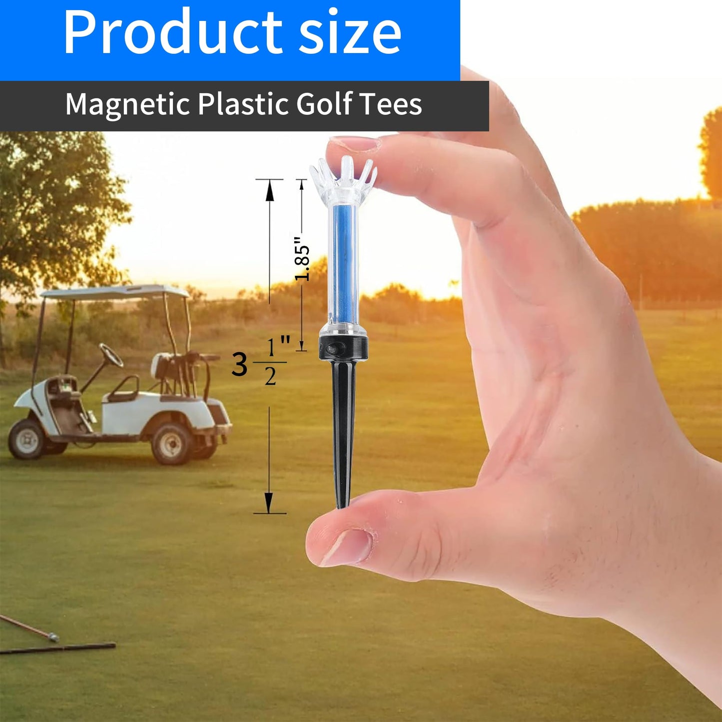Magnetic Plastic Golf Tees, 10 Pcs Professional Long Golf Tees 3 1/2, Premium 8 Prongs Design Enhanced Durability & Stability, Precision Height Markers for Perfect Trajectory, Golf Accessories for Men