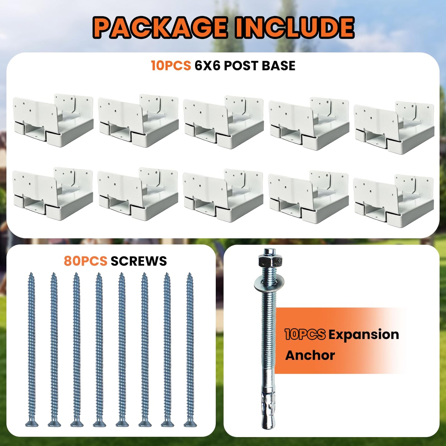 10PCS 6x6 Post Base for Concrete Heavy Duty White E-Coated 6x6 Post Bracket Anchor Adjustable Base with 1" Standoff for Deck Pergola Patio Gazebo Porch (Included Screws)