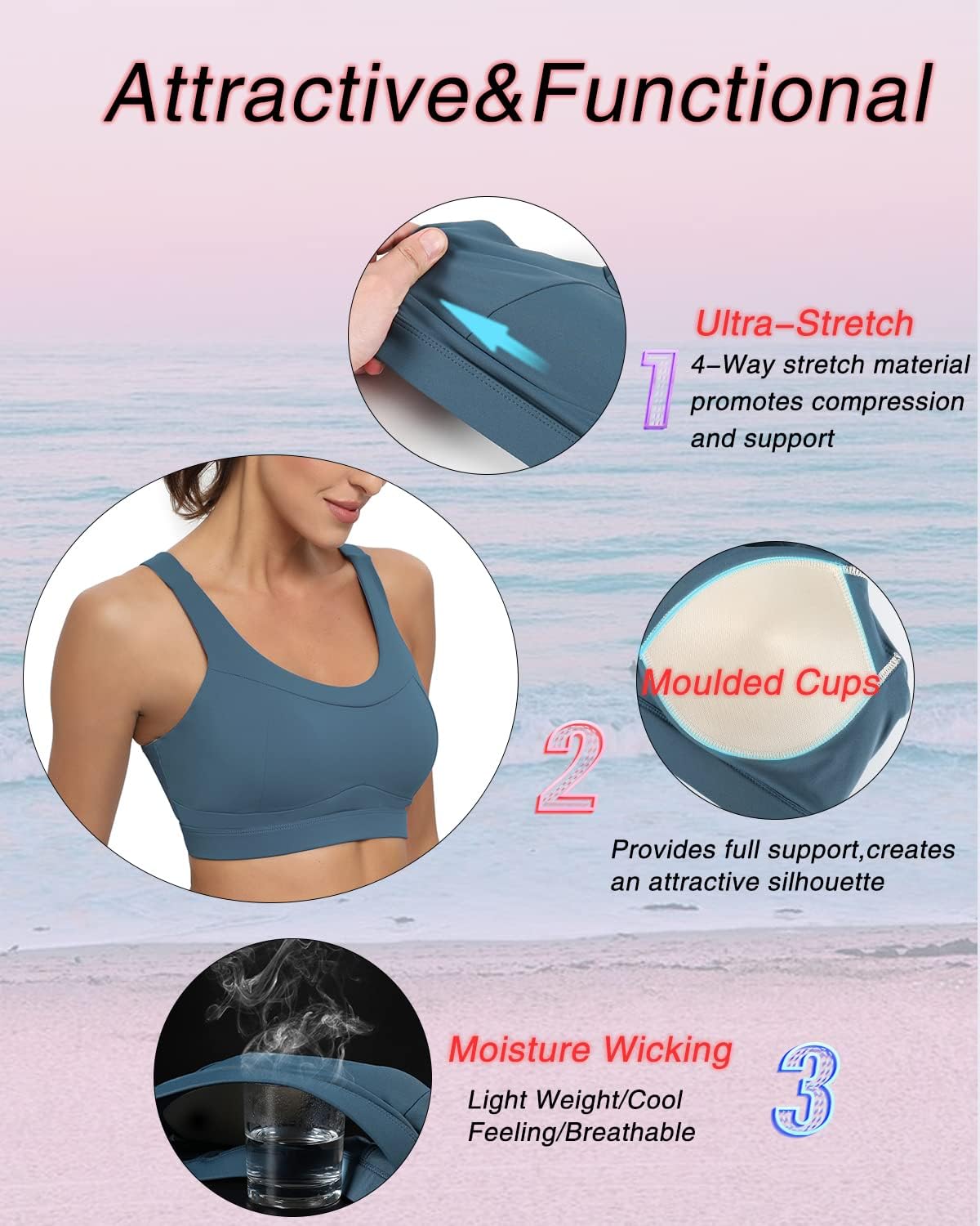 RUNNING GIRL High Impact Sports Bra - Racerback Workout Crop Top with Push-Up Support | Comfortable Fit