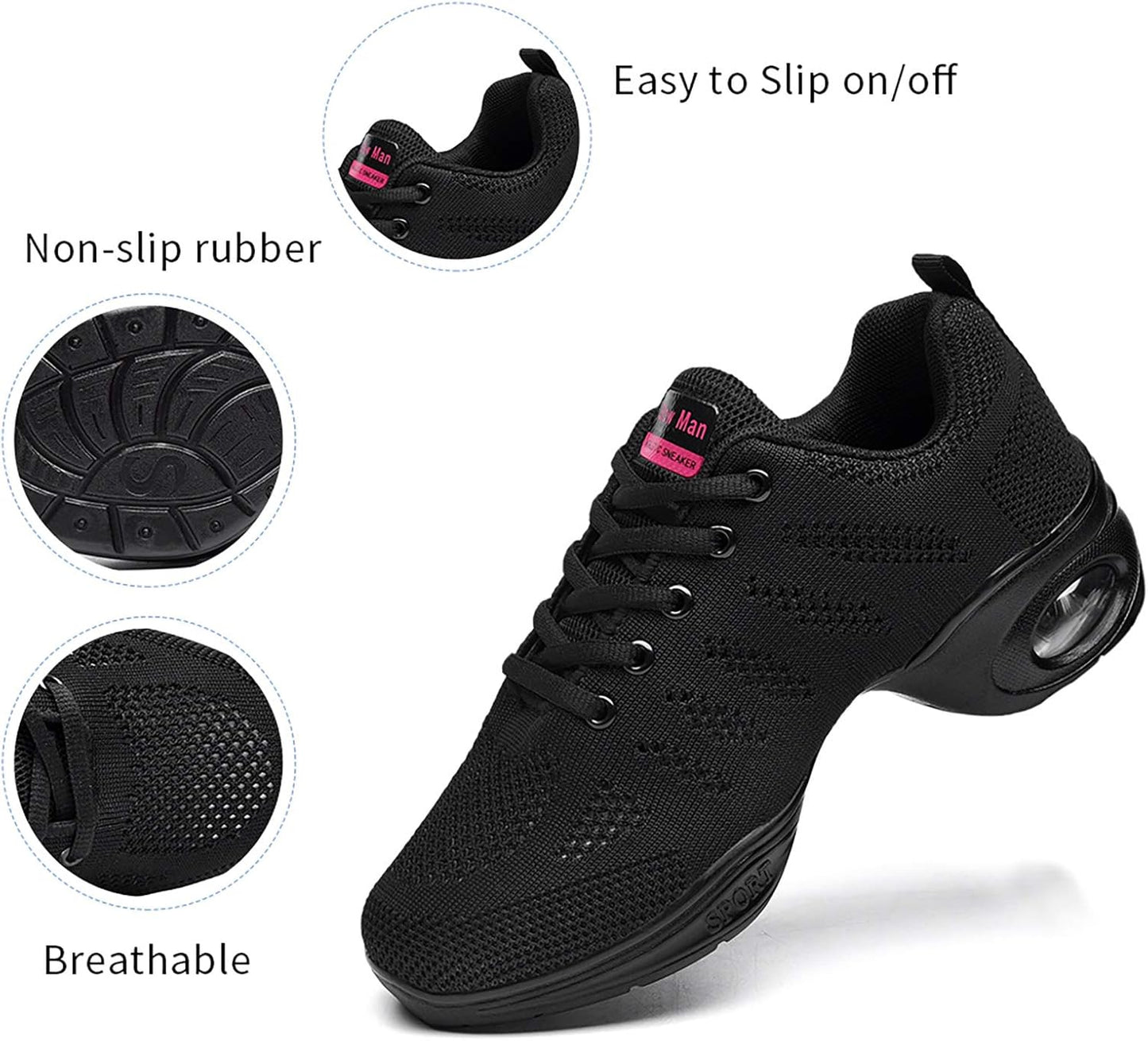 Skiennix Women's Jazz Shoes - Breathable Lace-Up Sneakers with Air Cushion | Split Sole Athletic Dance Shoes