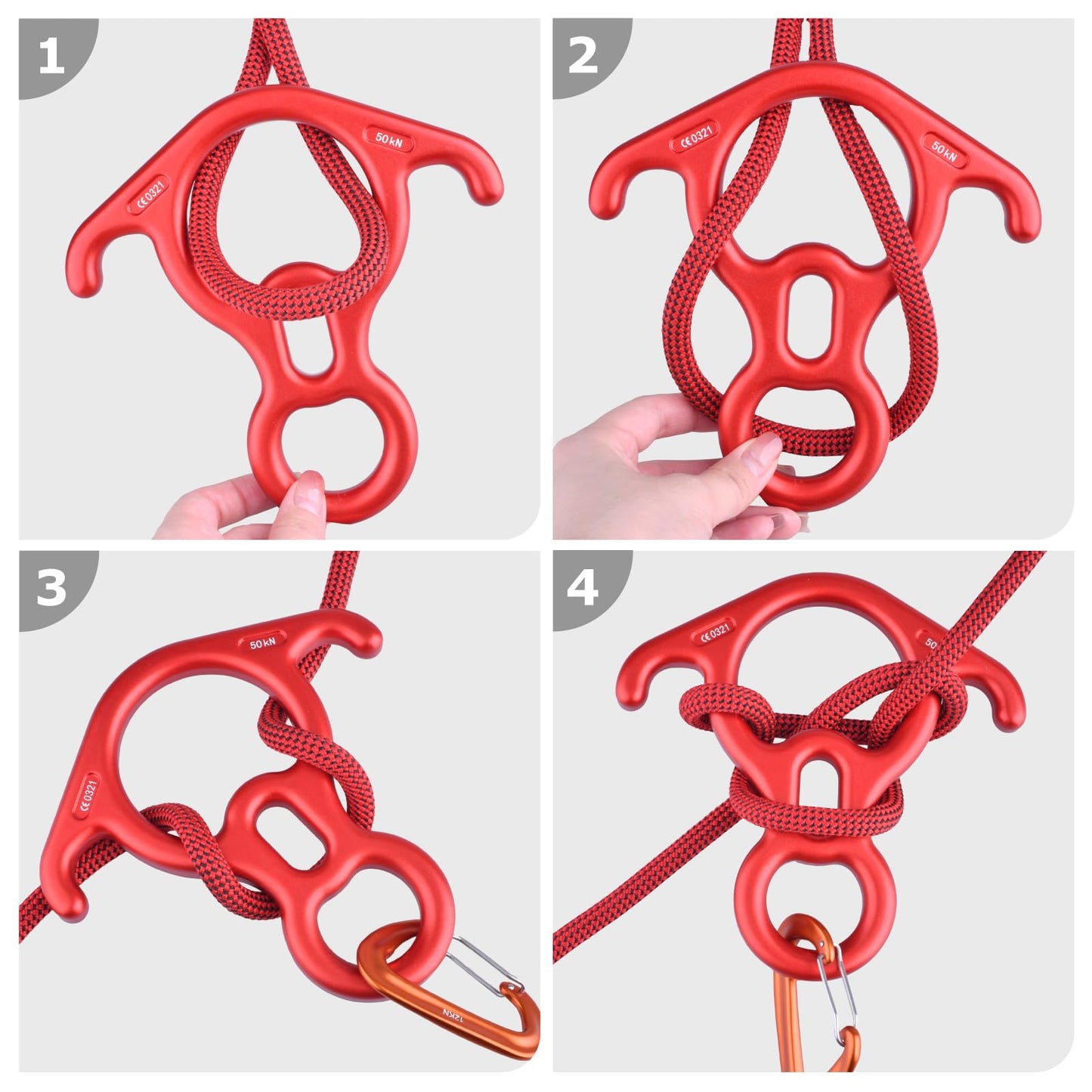 YEPJEB 50kN Rescue Figure 8 Descender Belay Device Large Bent-Ear Belaying and Rappelling Gear for Rock Climbing Peak Rescue (Black)