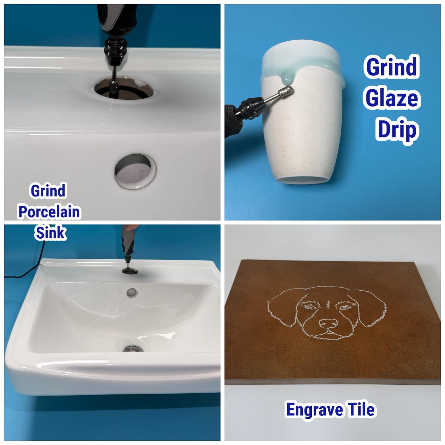 20Pcs 46-Grit Diamond Grinder Bit 1/8" Shank Compatible with Dremel Rotary Tool Attachment Accessories Grinding Burrs for Stone Glass Resin Porcelain Ceramic Quartz Glaze Steel Carve Engrave Polish