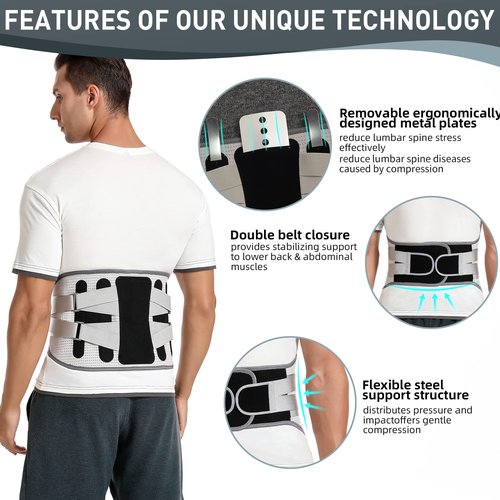 EGJoey Breathable Back Brace for Women & Men - Comfortable Lower Back Pain Relief & Posture Corrector Support Belt to Relieve Pain and Improve Posture（Gray,Medium）