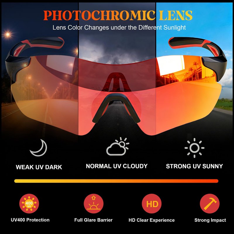 Polarized Sports Sunglasses for Men and Women, polarized glasses featuring high-definition polarized lenses with UV protection Sports sunglasses are ideal for cycling running golf driving,Red