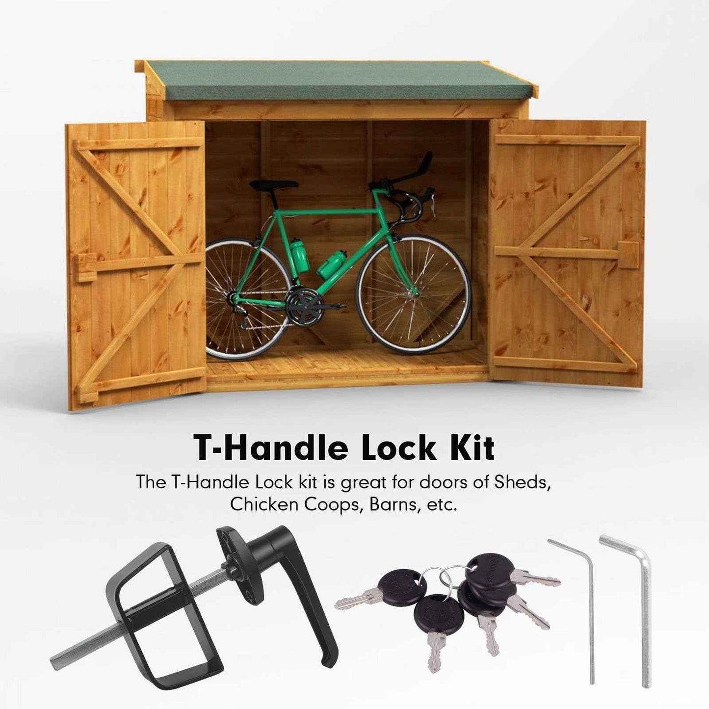 5-Key L-Handle Shed Lock Kit - Durable Anti-Corrosion Metal Hardware with 7-1/2" Stem | for Playhouses, Chicken Coops, Campers & More (Black)