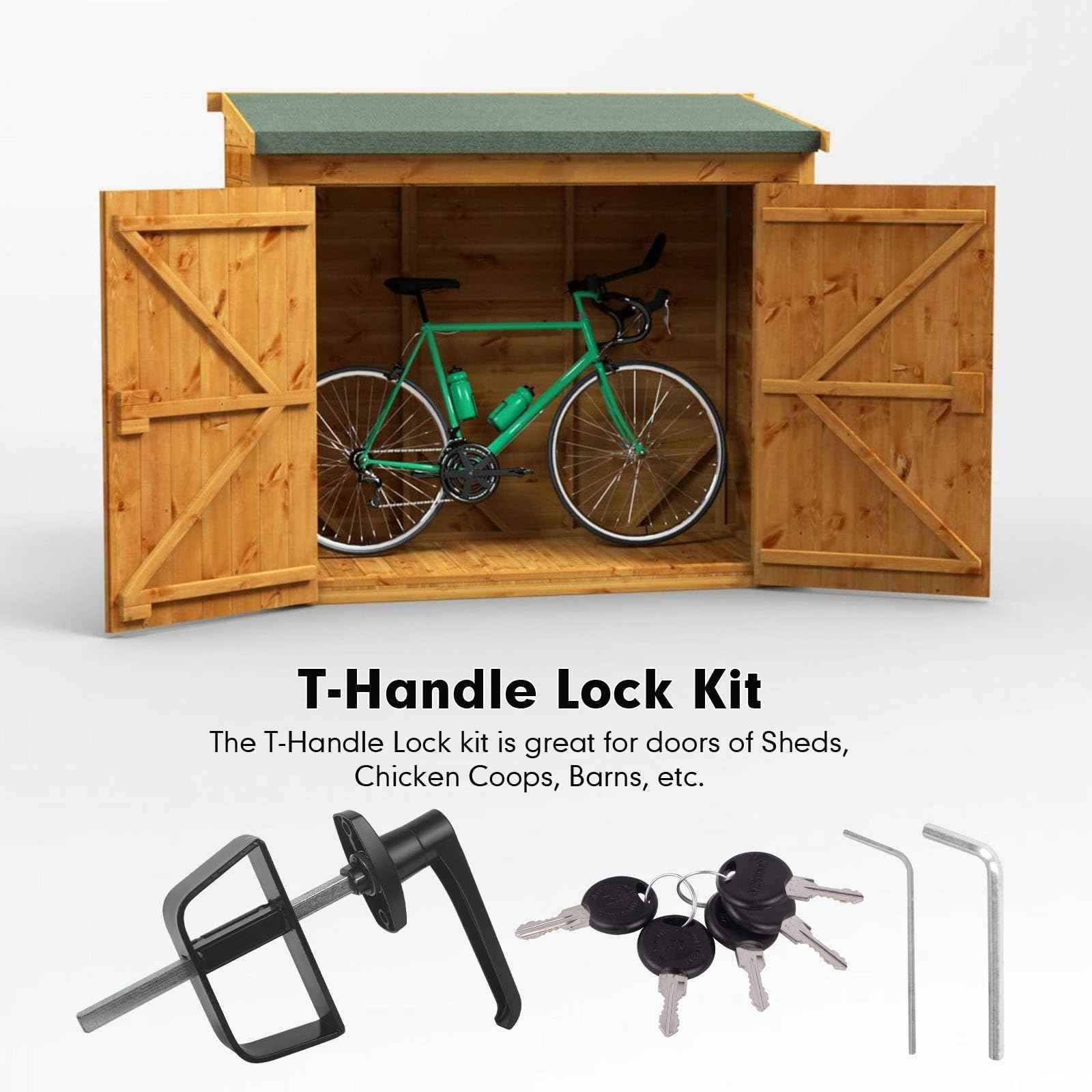 5-Key L-Handle Shed Lock Kit - Durable Anti-Corrosion Metal Hardware with 7-1/2" Stem | for Playhouses, Chicken Coops, Campers & More (Black)