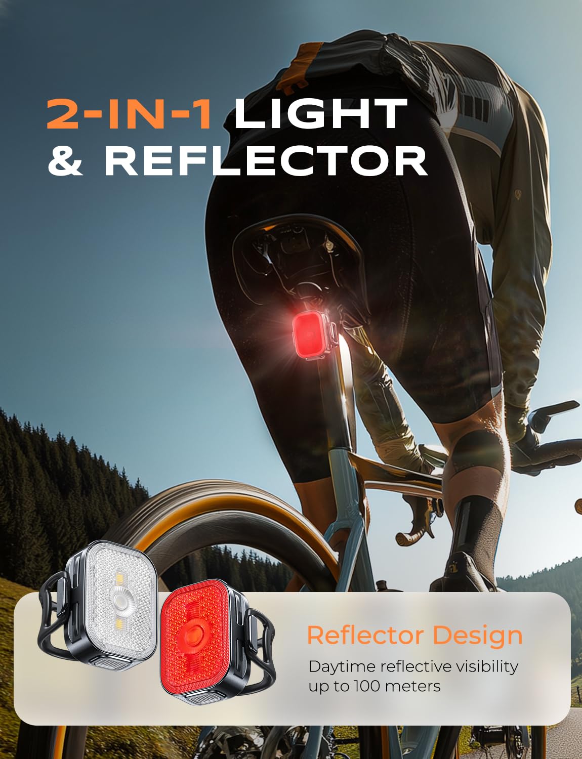 Viccux 2026 Ultra Slim Bike Lights with Reflectors, 8+6 Modes Bike Headlight, IP65 Waterproof & Dual USB-C 1-2 Hrs Fast Charge Bike Lights for Night Riding Road Mountain Cycling