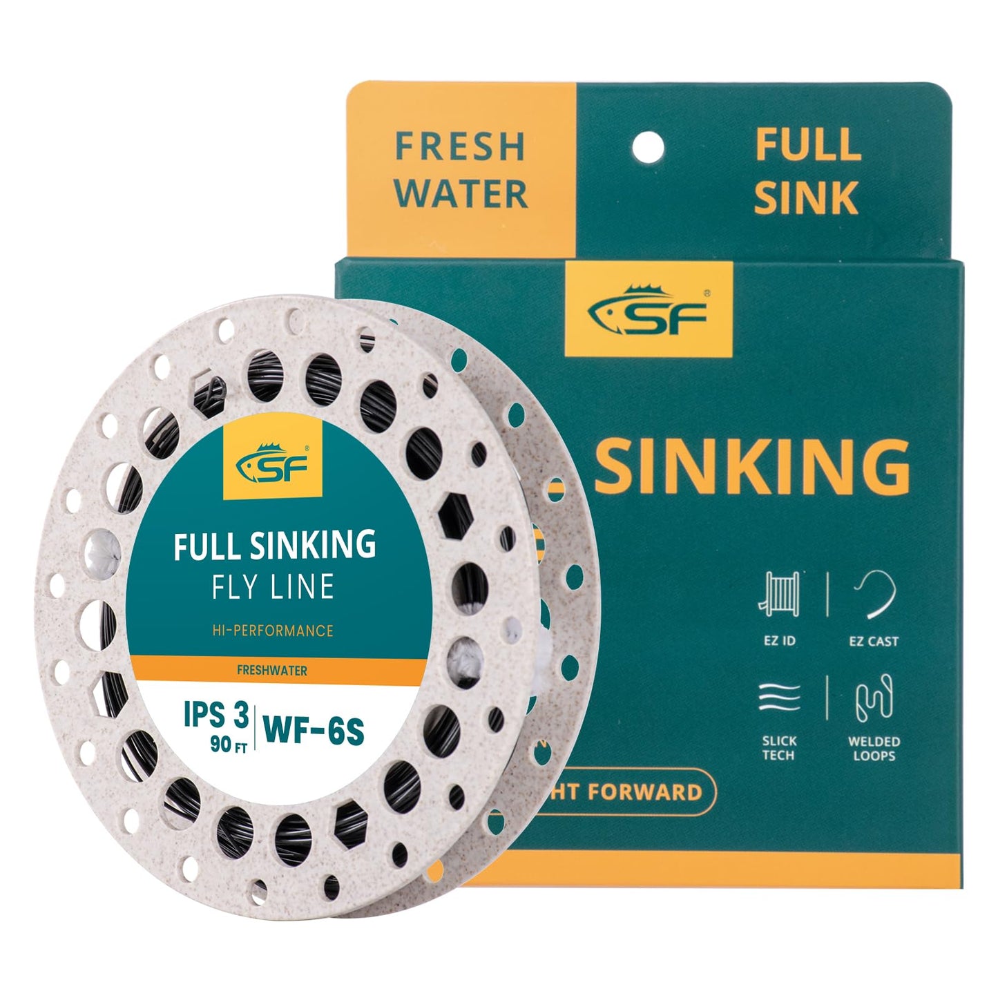 SF Full Sinking Fly Fishing Line Weight Forward Taper Fly Line for Freshwater WF6S 90FT IPS3