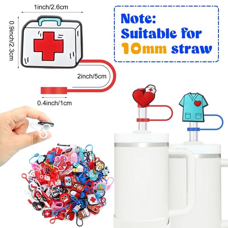XLSXEXCL 75 Pcs Nurses Straw Cover Caps Compatible with Stanley Cup, Silicone Cute Reusable Straw Toppers for Cups 30&40 Oz Tumbler Accessories 10mm