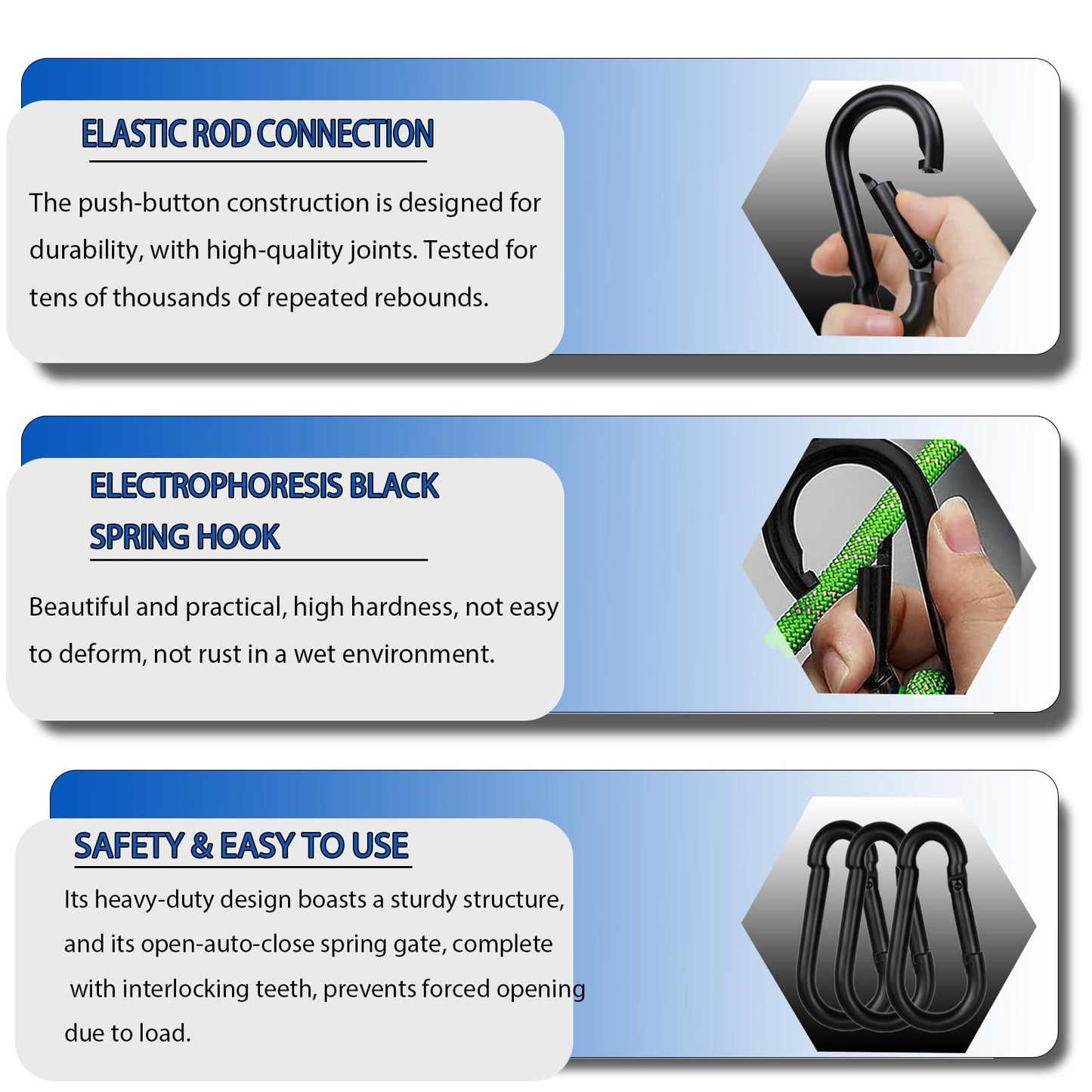 40PCS M6 Heavy Duty Carabiner Clip, 2.36Inch Snap Hook Quick Link Small Carabiner Clips,Spring Link Buckle for Fishing Camping Hammock Dog Leashes-260LBS Holding Capacity (Black)