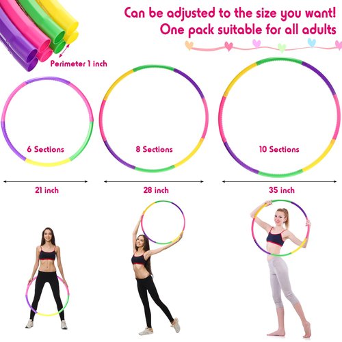 Chivao 8 Pack Color Detachable Hoop Fitness Waist Exercise Ring Plastic Exercise Hoop Adjustable Weight Size Plastic Adult Party Supplies Game Sport Gymnastic(26 Inch,Novel Style)
