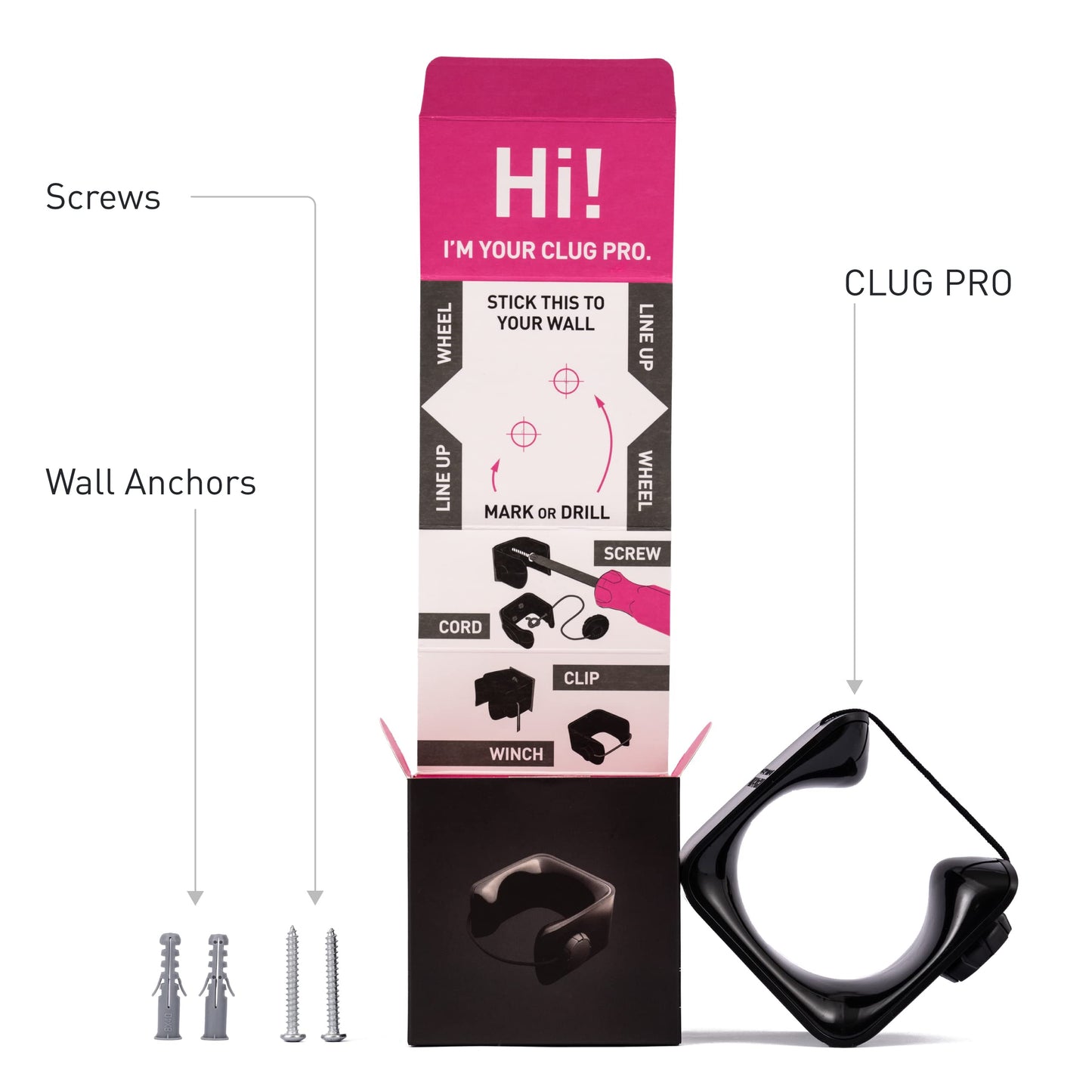 Hornit CLUG PRO Bike Rack | Wall Mount Bike Hooks | Secured by FIDLOCK Strap | 5 Sizes | Easy to Install | MTB XL