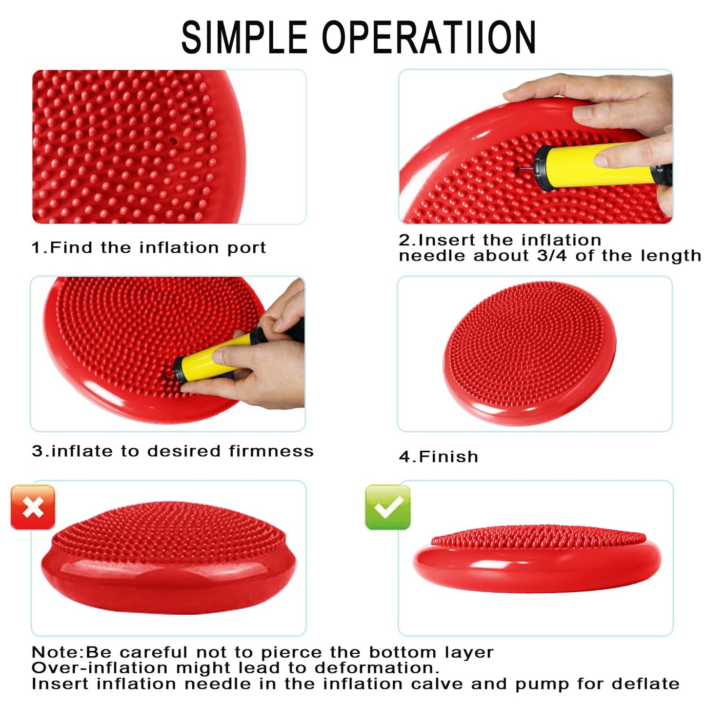 Nvzi Wobble Cushion, Balance Disc, Wiggle Seat, Balance Pads for Physical Therapy, Stability Disc, Wobble Board for Dogs, Office, with Spiky Massage Ball(Red)