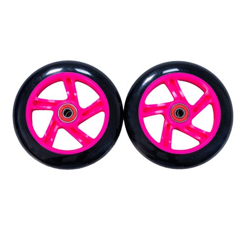 AlveyTech 125 mm Wheels for the Razor A3 Kick Scooter, Black Wheel Pink 5-Spoke Hub (Set of 2)