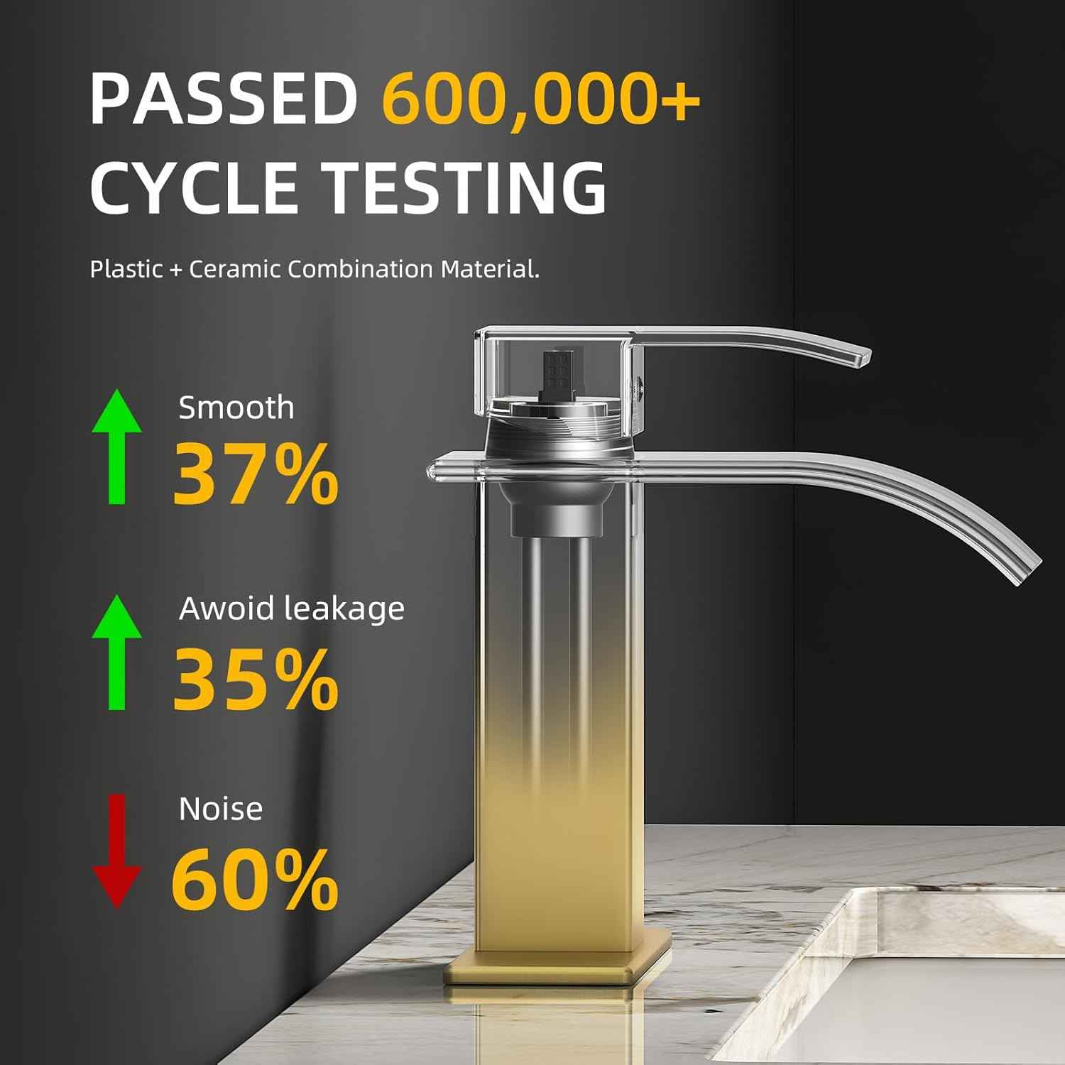 Modern Brushed Gold Bathroom Faucet with Waterfall Spout & Pop-Up Drain - Single Handle Vanity Sink Faucet