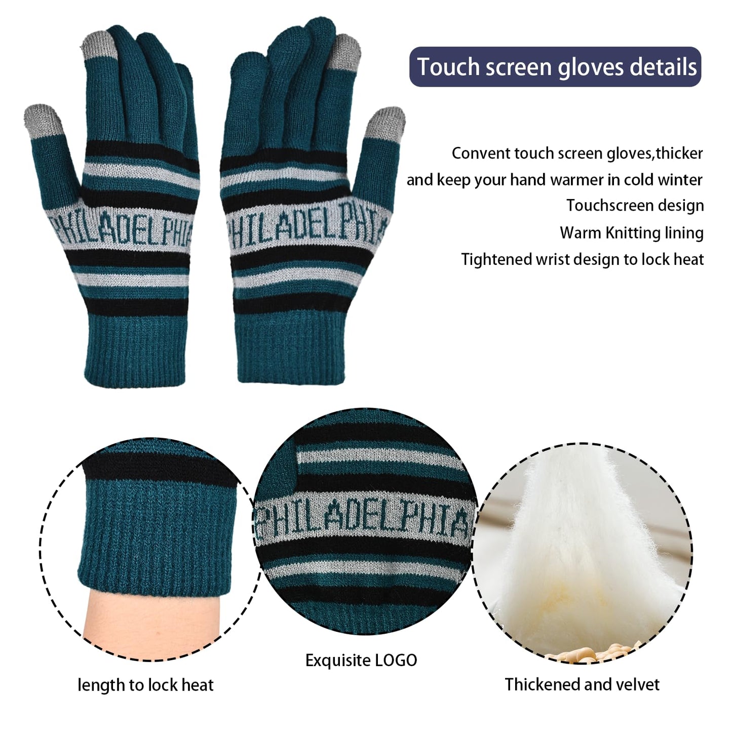Vintage Classic Skull Cap 3D Embroidery Beanie Cuffed Winter Hat Knit Comes with Warm Gloves Gifts for Men Women Fans