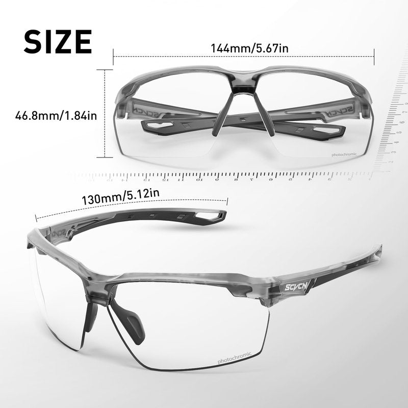 SCVCN Photochromic Sunglasses Sports Cycling Glasses for Men Women Youth Clear Cycling Glasses UV400 Protection Baseball Driving MTB Running Softball 06