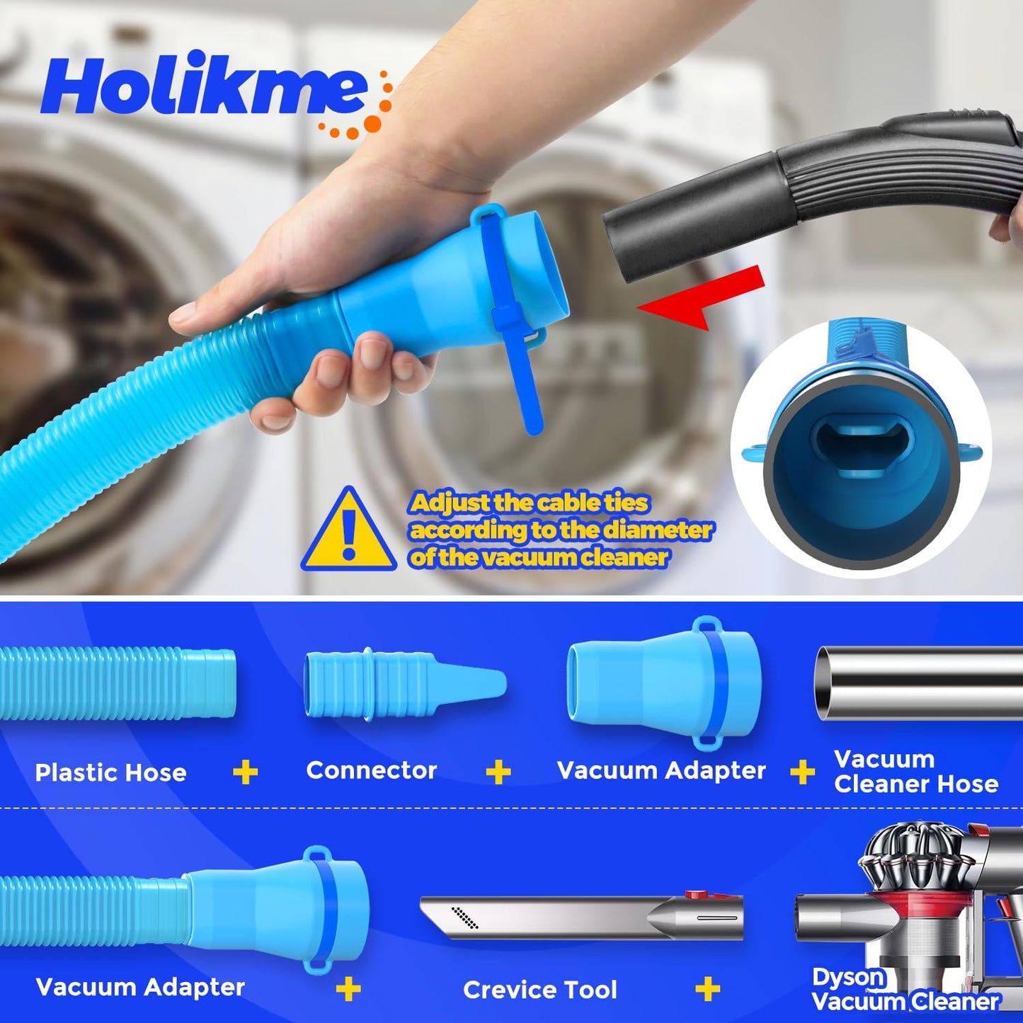 Holikme Upgraded Dryer Vent Cleaner Kit - Dryer Lint Vacuum Attachment and Flexible,Quickly Lint Remover Cleaning Supplies,Sea Blue