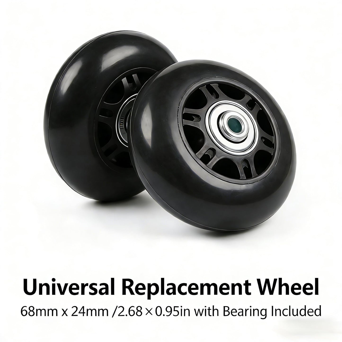 68X24mm Black Luggage Suitcase / Inline Outdoor Skate Replacement Wheels with ABEC 608zz Bearings