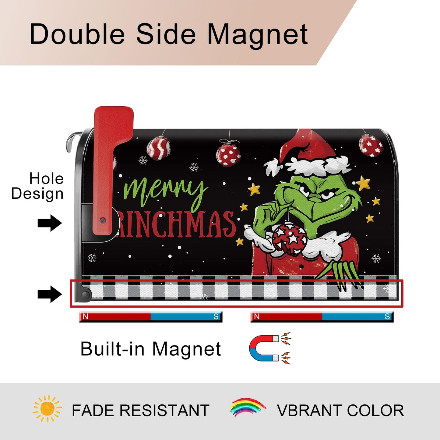 YINENA Christmas Funny Mailbox Cover Magnetic Standard Size 21x18 Inch Winter Christmas Decorative Post Letter Box Wrap Decor Garden Yard Decoration