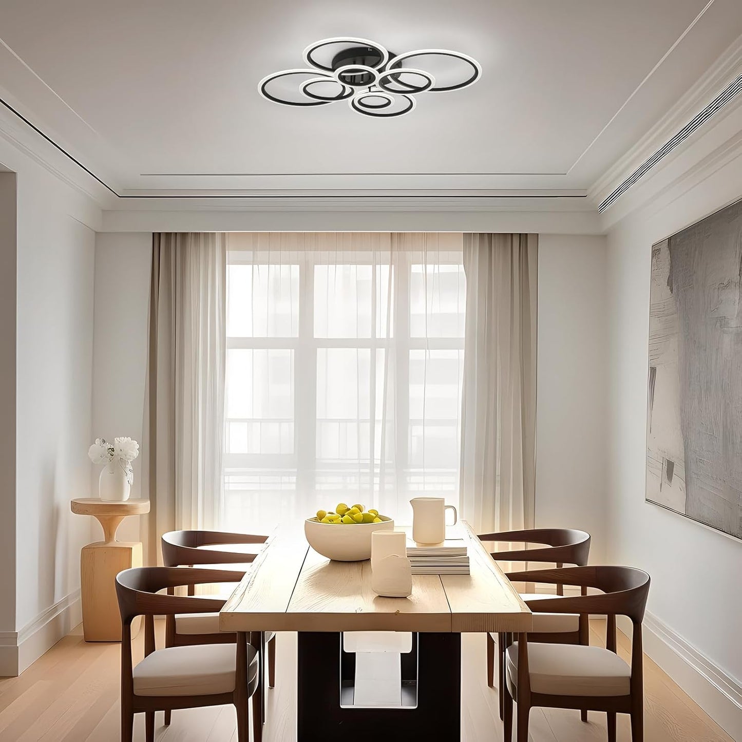 Modern LED Flush Mount Ceiling Light - 4 Rings 4000K Fixture for Kitchen & Living Room