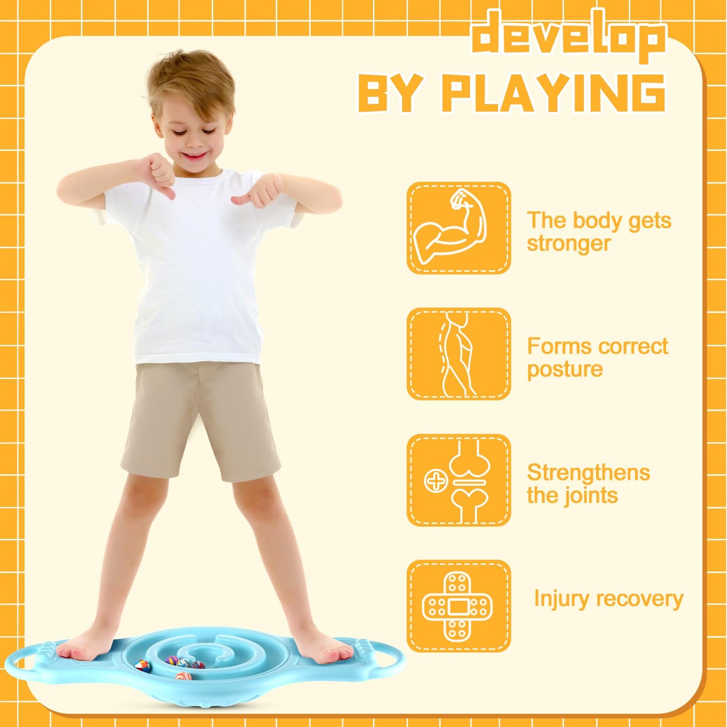 Seenelling Maze Balance Board for Kids Plastic Rocker Wobble Board with Mini Balls Load 220lb Balance Game with Handles for Toddler Balancing Exercise Equipment Game, 24.5 x 11.8 Inch(Light Blue)