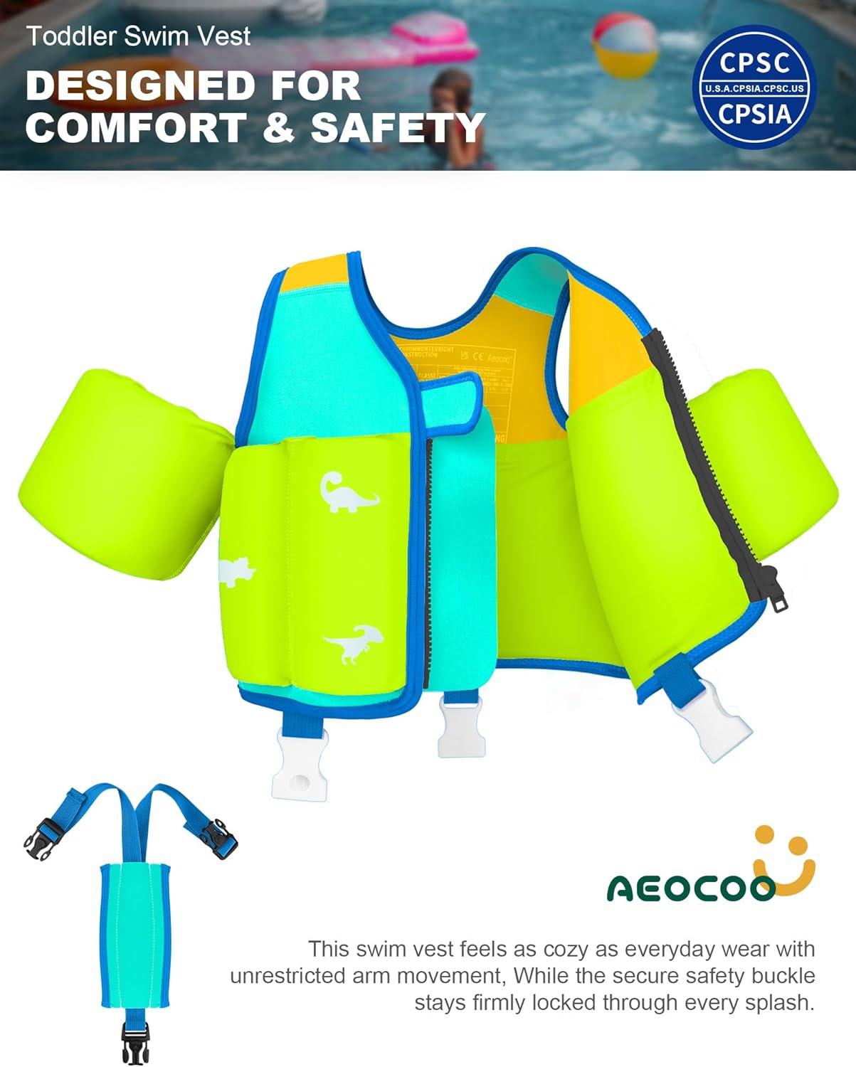 Skiennix Kids Swim Vest | Comfortable Float Jacket for Ages 1-9 | Bright Colors & Crotch Strap, 20-70 lbs